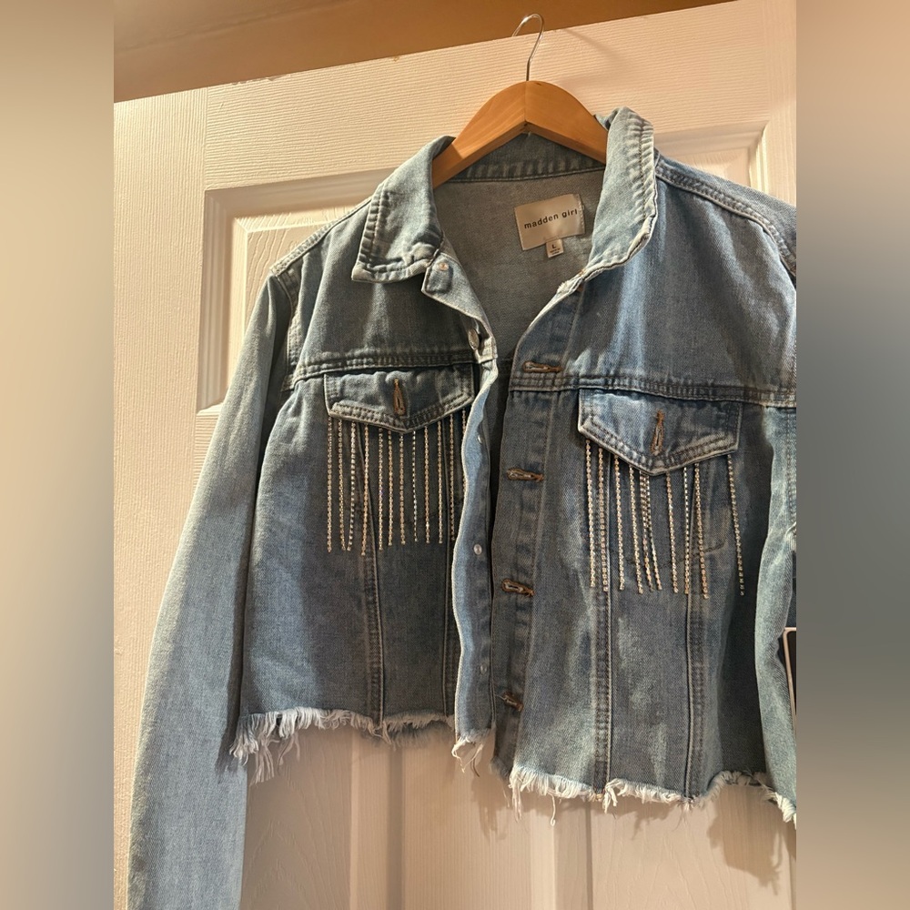 Madden Girl Light Blue Jean Jacket with Fringe